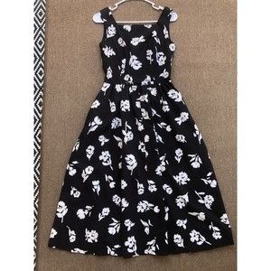 VTG Lang originals USA pinup dress 6/8 black white floral cotton fit and flare